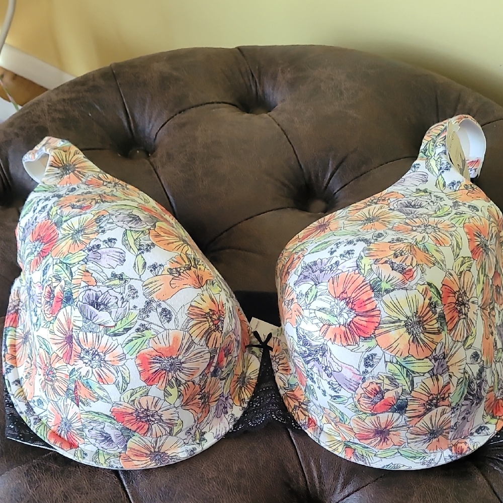 Cacique Floral Print Bra with Lace Trim Size 42H